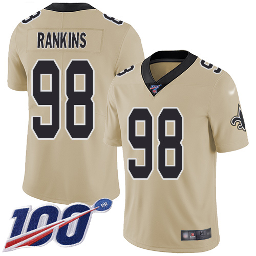Men New Orleans Saints Limited Gold Sheldon Rankins Jersey NFL Football #98 100th Season Inverted Legend Jersey->new orleans saints->NFL Jersey